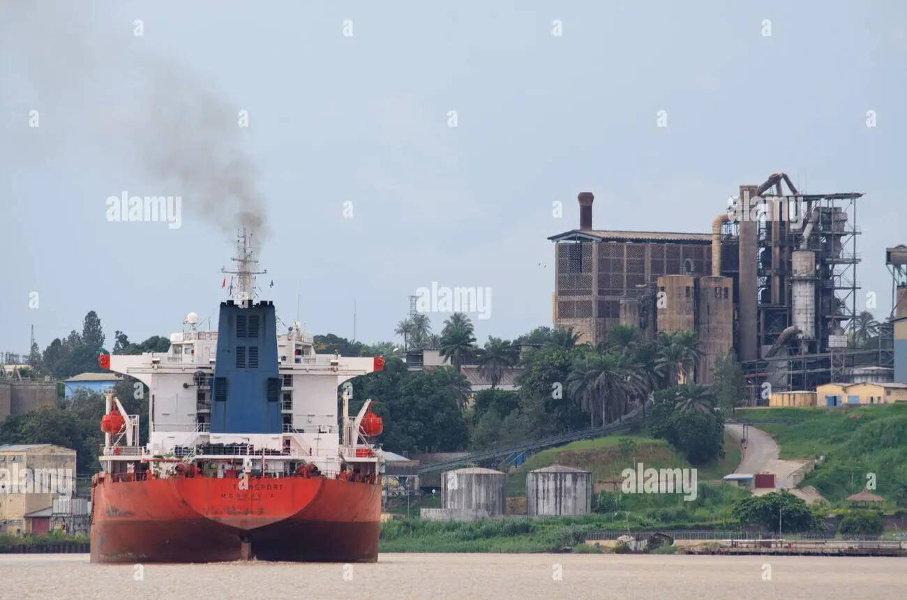 Image showing a large shipping vessel in marina waterways