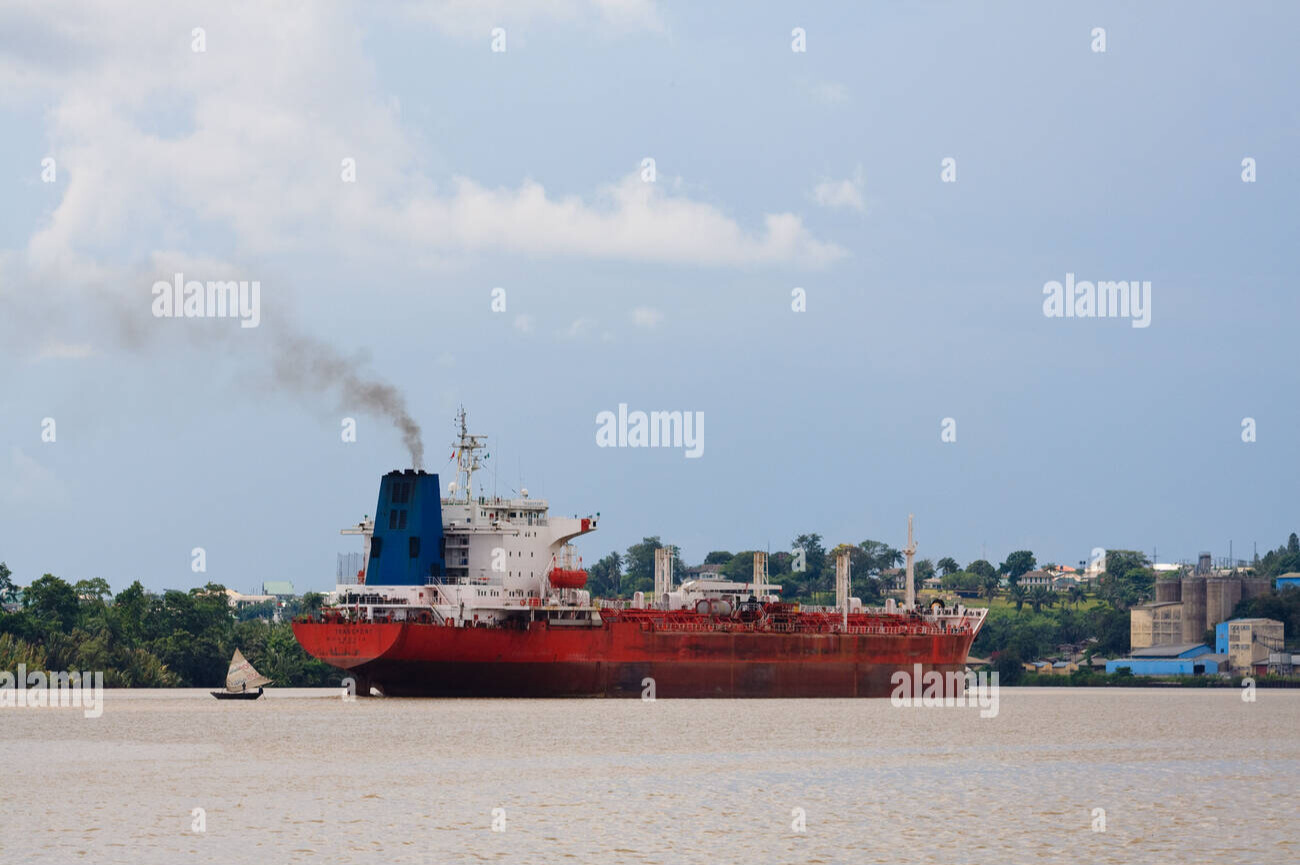 Image showing landscape of a large  wide shipping vessel in marina waterways